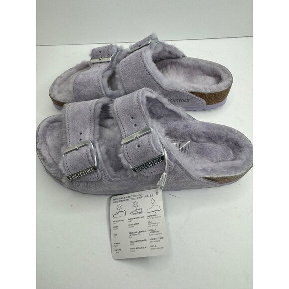 Birkenstock Arizona Shearling Sandals Size 38 US 7 Narrow Purple Suede NWT